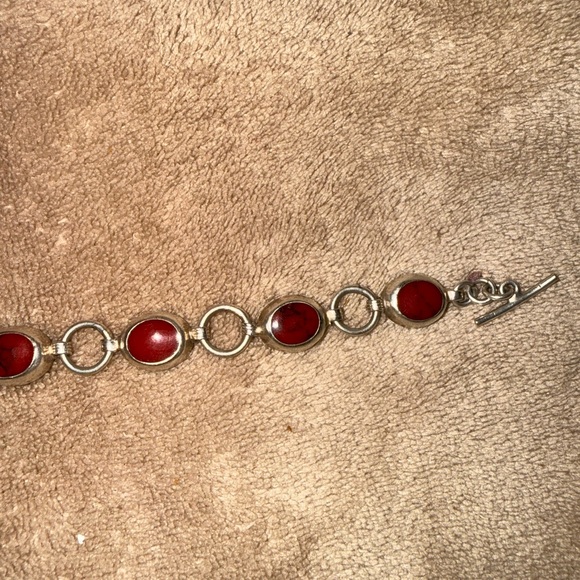 Vintage Taxco Mexican sterling silver red Jasper or coral bracelet - Picture 10 of 16